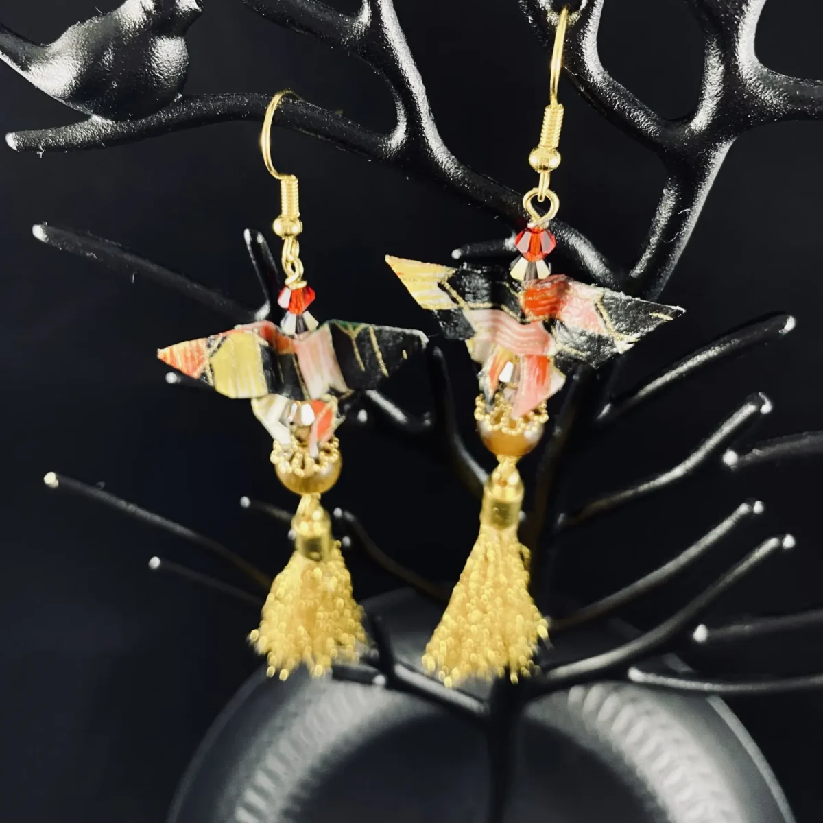 Red and gold origami butterfly earrings