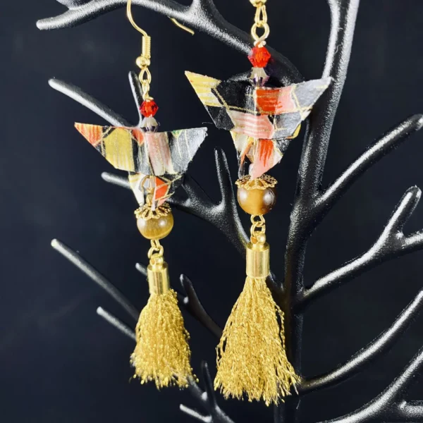 Red and gold origami butterfly earrings