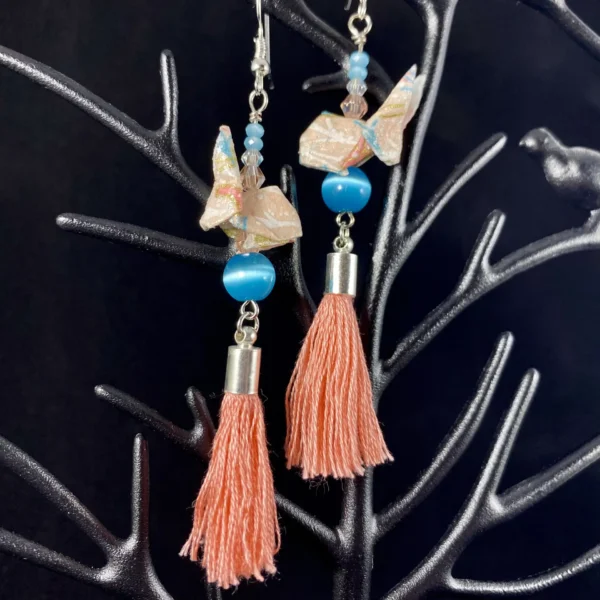 Pink and turquoise origami rabbit earrings