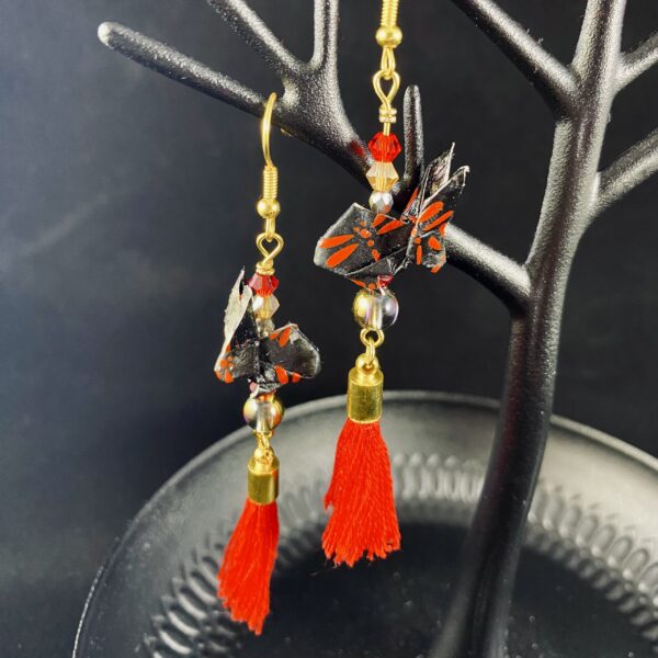 Red and gold rabbit origami earrings