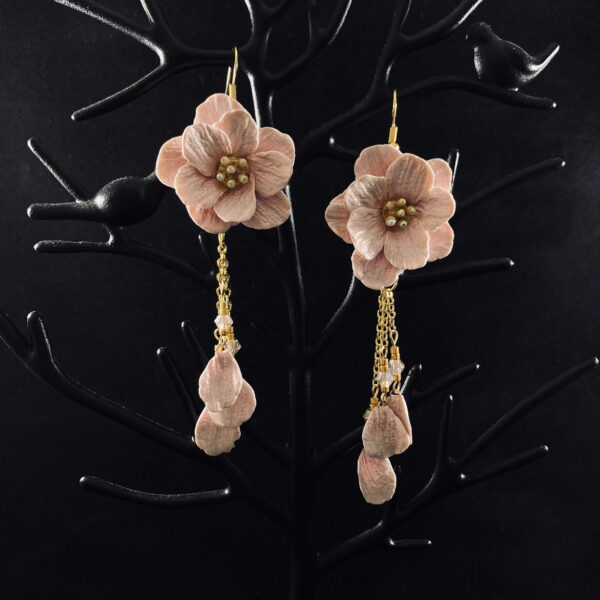 Pink Blossom Two Tier Sculpted Clay Dangle Earrings