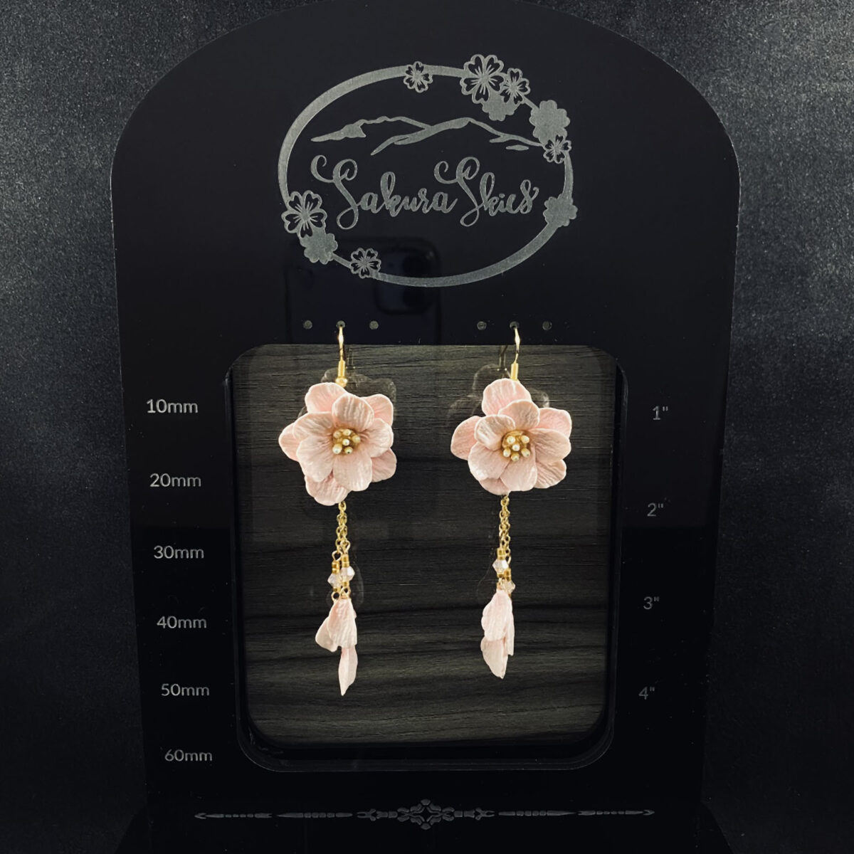 Pink Blossom Two Tier Sculpted Clay Dangle Earrings - Image 4
