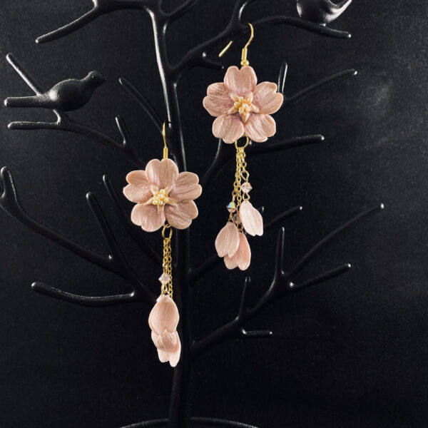 Pink Cherry Blossom Sculpted Clay Dangle Earrings