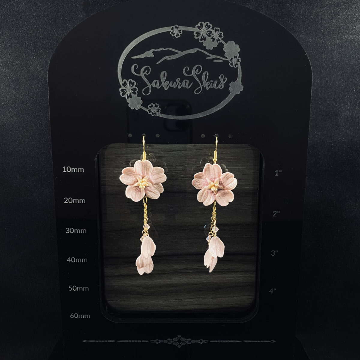 Pink Cherry Blossom Sculpted Clay Dangle Earrings V2 - Image 4