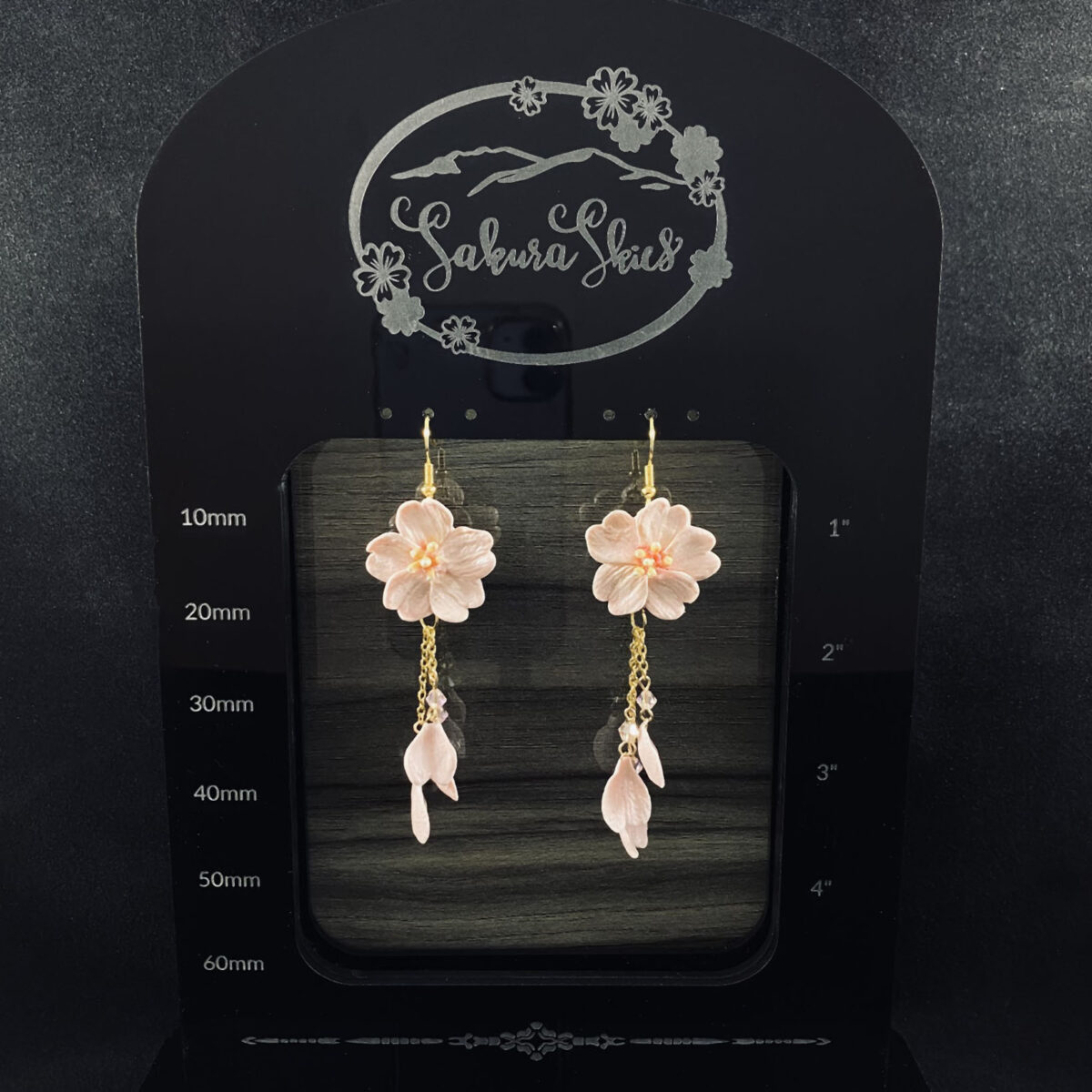 Pink Cherry Blossom Sculpted Clay Dangle Earrings V3 - Image 4