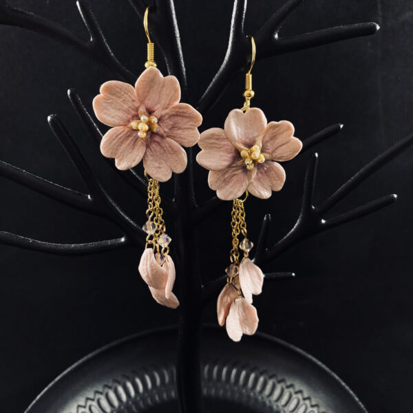 Pink Cherry Blossom Sculpted Clay Dangle Earrings V3