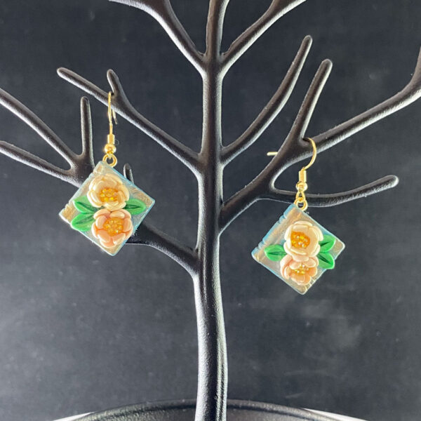 Teal & Peach Book Blossom Sculpted Clay Earrings